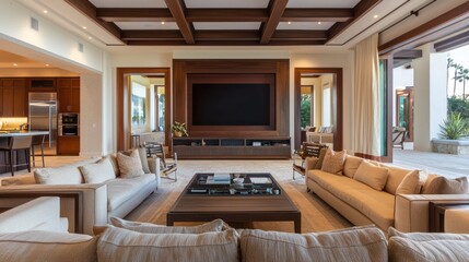 Fototapeta premium Luxurious Living Room with Modern Design and Breathtaking Outdoor Views