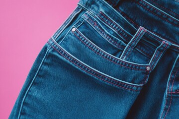 A close-up view of a pair of blue jeans with ripped knees and frayed hems