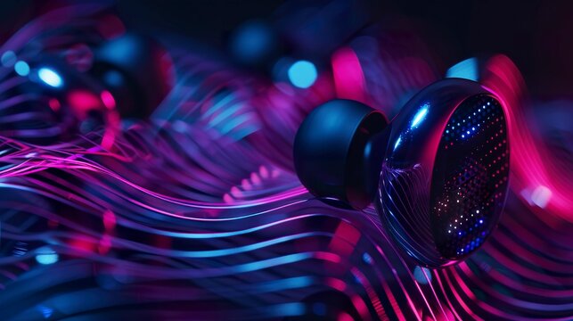 A photo of a photorealistic close-up of an earbuds