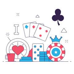 Elegant Casino Icons: Gambling Symbols Line Art Set win dice risk lose game play black poker slots  