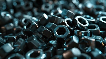 Obraz premium A photo of a pile of hex nuts.