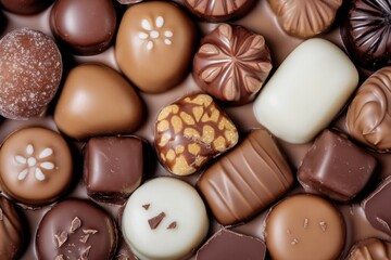 Fototapeta premium A bunch of chocolates arranged neatly on a table, perfect for a party or special occasion