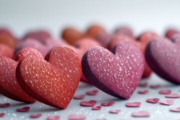 Obraz premium A collection of bright red hearts placed on a surface, ideal for use in romantic or celebratory contexts