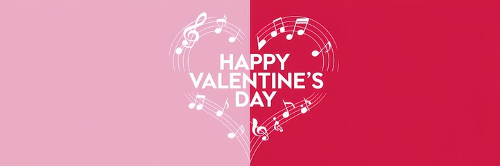 Fototapeta premium A creative minimalist Valentine's Day poster design with a music theme. There is a heart made of musical notes. The text 