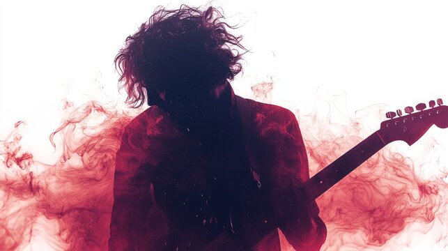 Dynamic silhouette of a musician with sound waves in double exposure