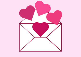 Sobre o carta abierta con corazones rojos saliendo