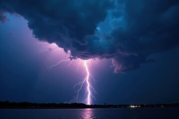 Stormy weather with heavy rain and lightning illuminating dark clouds, lightning storms, heavy rain