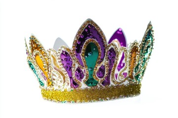 A detailed view of a crown on a clean white surface