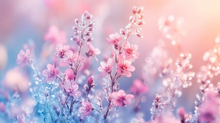 Delicate Pink Flowers Glimmering With Frost