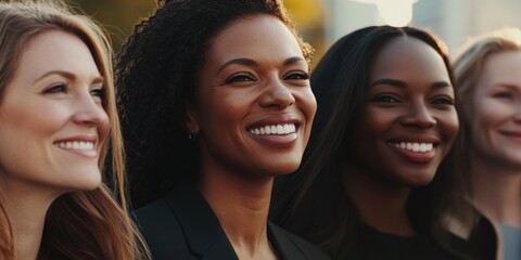 Fototapeta premium A group of women stand side by side, united and strong