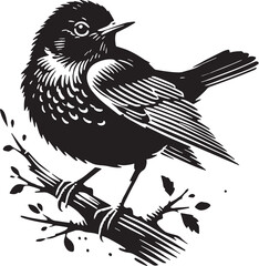 Black Color American Robin Silhouette Vector Illustration, Solid White Background. minimal vector design
