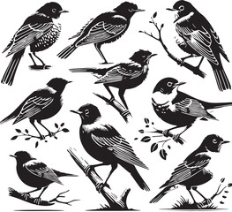 Black Color American Robin Silhouette Vector Illustration, Solid White Background. minimal vector design