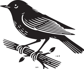 Black Color American Robin Silhouette Vector Illustration, Solid White Background. minimal vector design