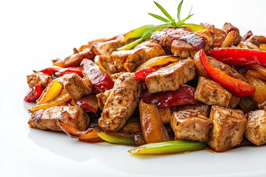 Tofi stir fry isolated on white background