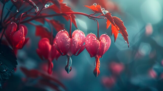 A photo of a close-up of a bleeding heart flower