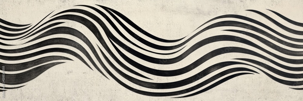 Aufkleber Abstract black and white wave pattern creating a dynamic visual effect on a textured background. Generative AI