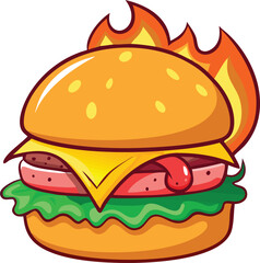 Cheeseburger Icon with Flames - Perfect for Restaurant Logos