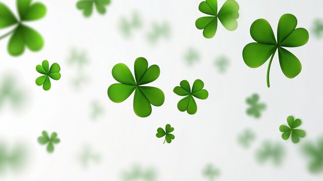 Four-leaf clovers falling on a white background, Saint Patrick's Day