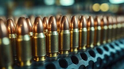A close-up shot of a group of spent bullet casings, often used in scenes depicting crime or action