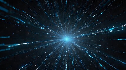 Obraz premium A dynamic visualization of light beams radiating outward, suggesting motion through space.