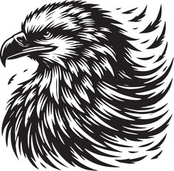 Black Color Bald Eagle Silhouette Vector Illustration, Solid White Background. minimal vector design