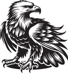 Black Color Bald Eagle Silhouette Vector Illustration, Solid White Background. minimal vector design