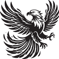 Black Color Bald Eagle Silhouette Vector Illustration, Solid White Background. minimal vector design