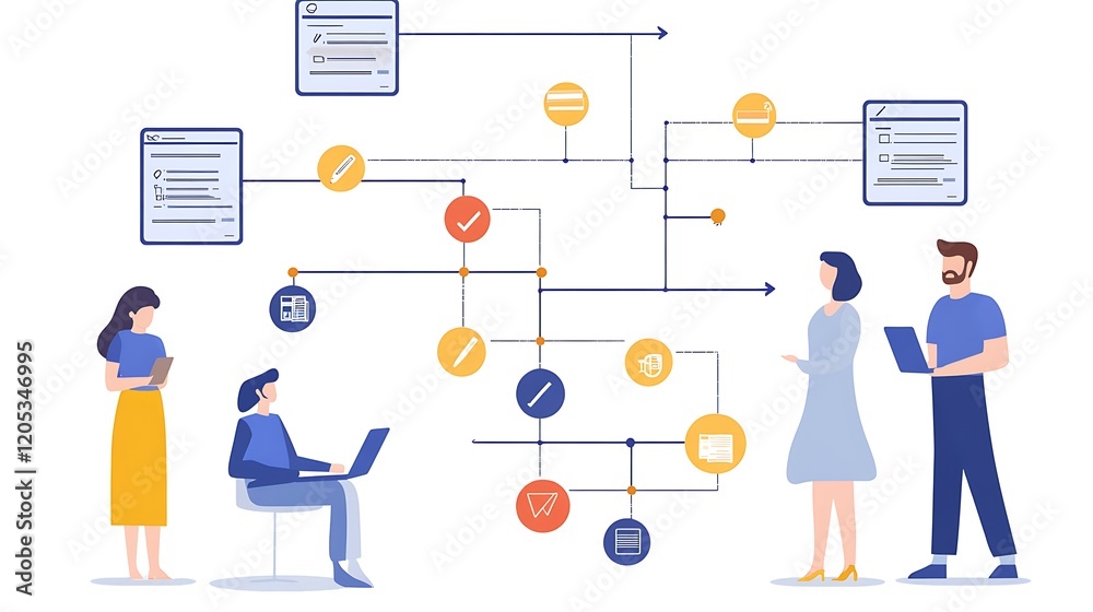Fototapete a flowchart showing the process of conducting an FBA, with visual elements representing the identification of triggers and functions of behaviors, creating a clear and informative layout