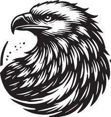 Black Color Bald Eagle Silhouette Vector Illustration, Solid White Background. minimal vector design
