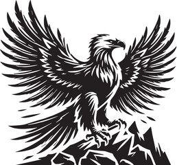 Black Color Bald Eagle Silhouette Vector Illustration, Solid White Background. minimal vector design
