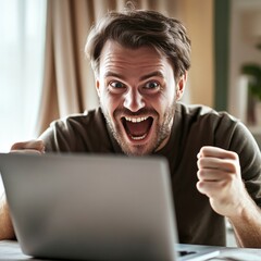 A person with a shocked expression staring at their computer screen, possibly due to an unexpected message or finding something surprising online