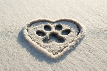 heart-shaped paw print with a soft shadow