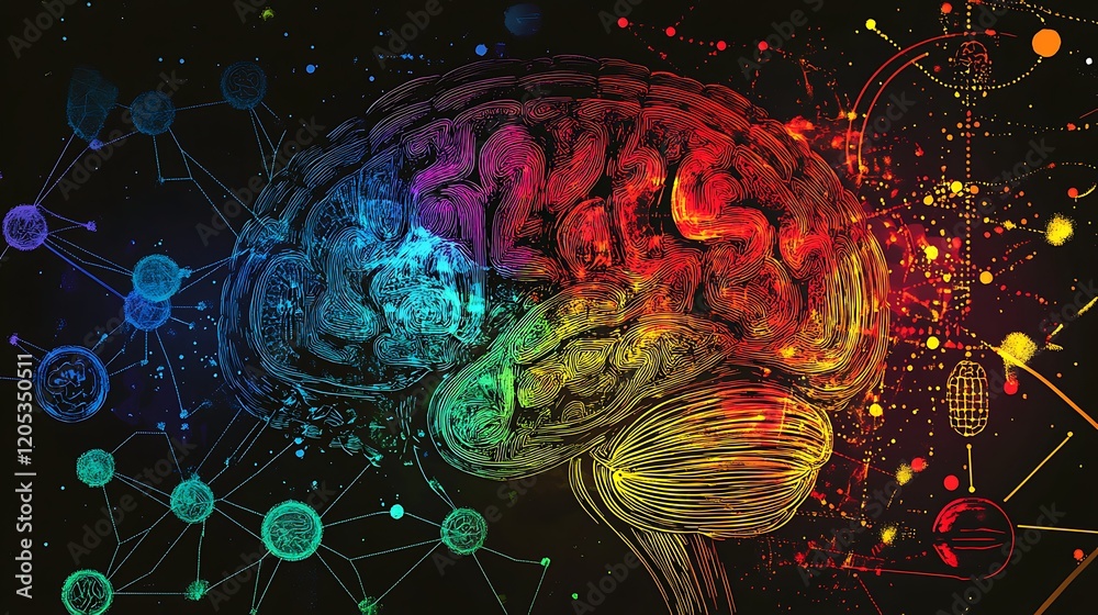 Poster a visually engaging representation of the brain with highlighted areas corresponding to different pe