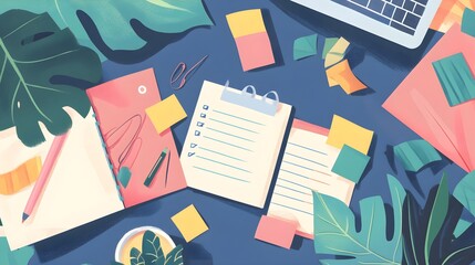 Colorful Flat Lay of Sticky Notes and Stationery on a Desk