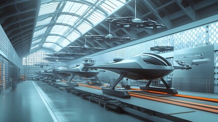 Obraz premium Advanced Aerospace Manufacturing Facility in a Futuristic Setting