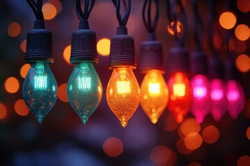A string of colorful lights hanging from a string, ideal for party decorations or photography props
