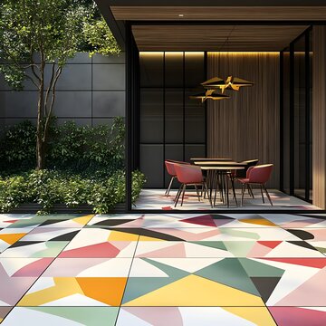 Colorful Geometric Pattern Tiles in Modern Outdoor Space Design