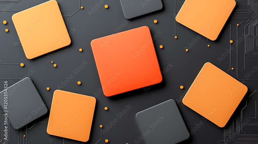 Aufkleber abstract technology background orange and gray squares on circuit board