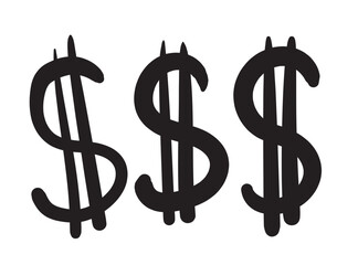 Hand drawn dollar icon, USA currency sign, usd coin symbol, dollars ink drawing, price vector illustration