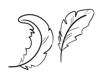 Fototapeta premium Bird feather hand drawn icon, flying dove feathers isolated, doodle soft plume silhouette, feather ink