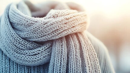 Cozy Knitted Wool Winter Scarf Warm Soft Texture Gray Neutral Color