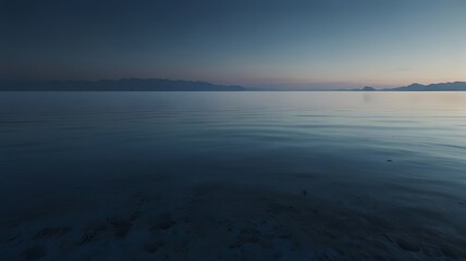 Fototapeta premium Serene twilight over calm waters, reflecting a tranquil atmosphere.