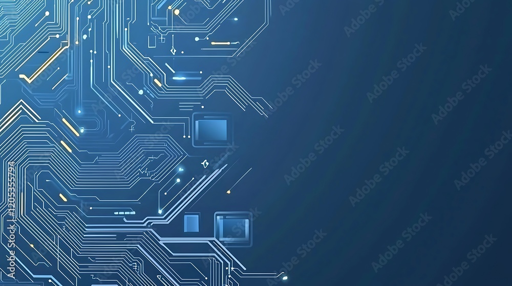 Poster Abstract Technology Background Futuristic Circuit Board Design with Glowing Lines and Microchips