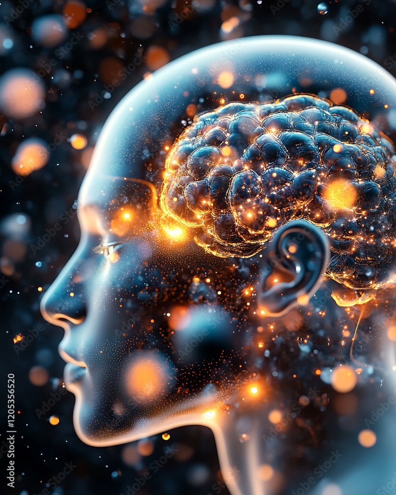 Aufkleber glowing human brain neural network ai artificial intelligence mind consciousness technology concept