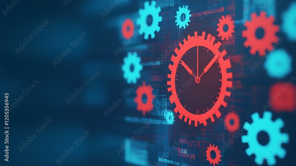 Aufkleber abstract clockwork gears mechanism digital time management technology concept