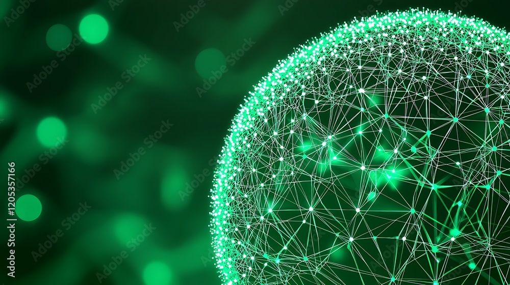 Poster Abstract Green Network Sphere Digital Connection Futuristic Technology Background