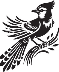 Black Color Blue Jay Silhouette Vector Illustration, Solid White Background. minimal vector design