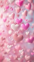 3D pastel pink Valentines Day background. Heart shapes