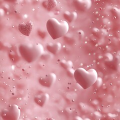 3D pastel pink Valentines Day background. Heart shapes