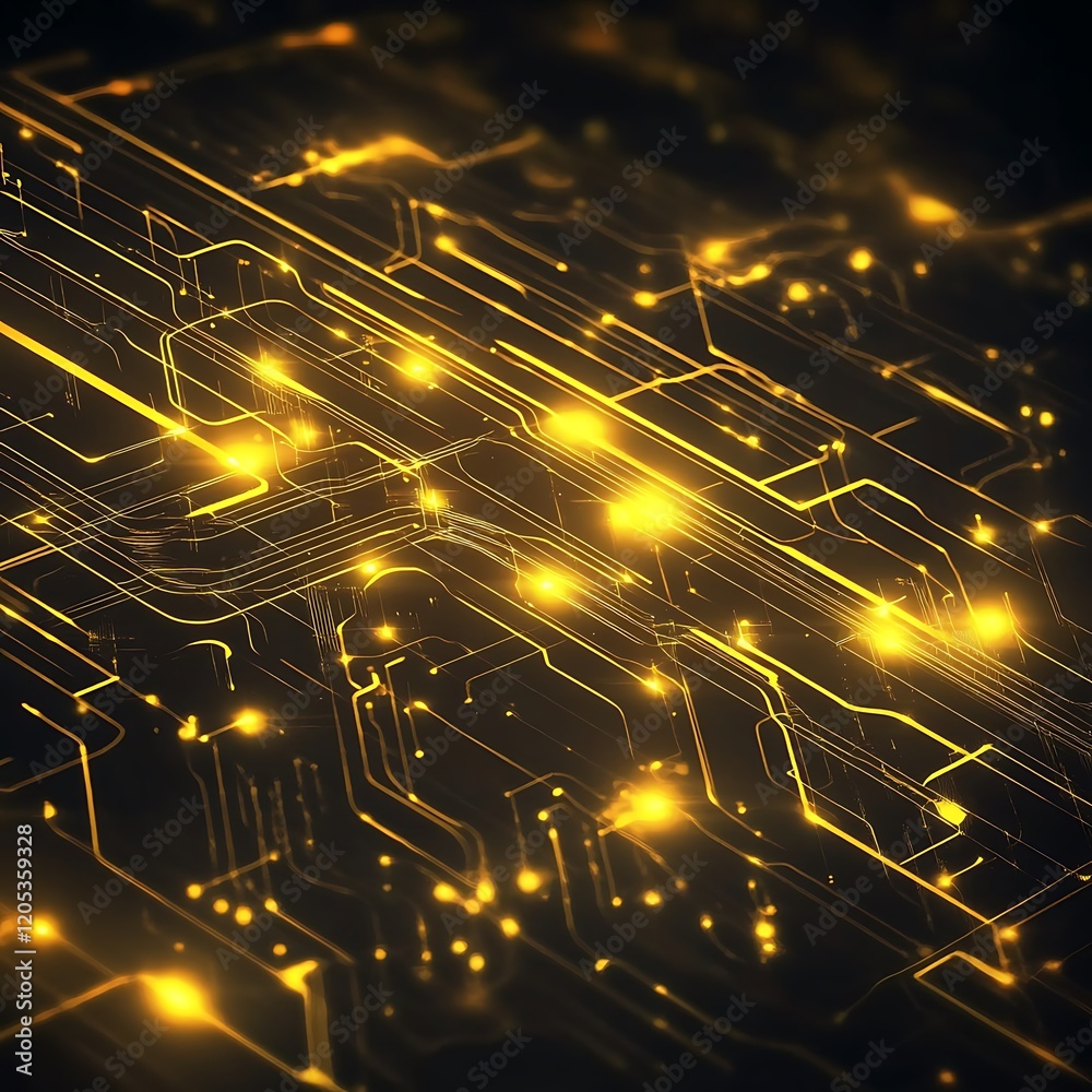 Poster abstract glowing gold circuit board technology background digital network futuristic design